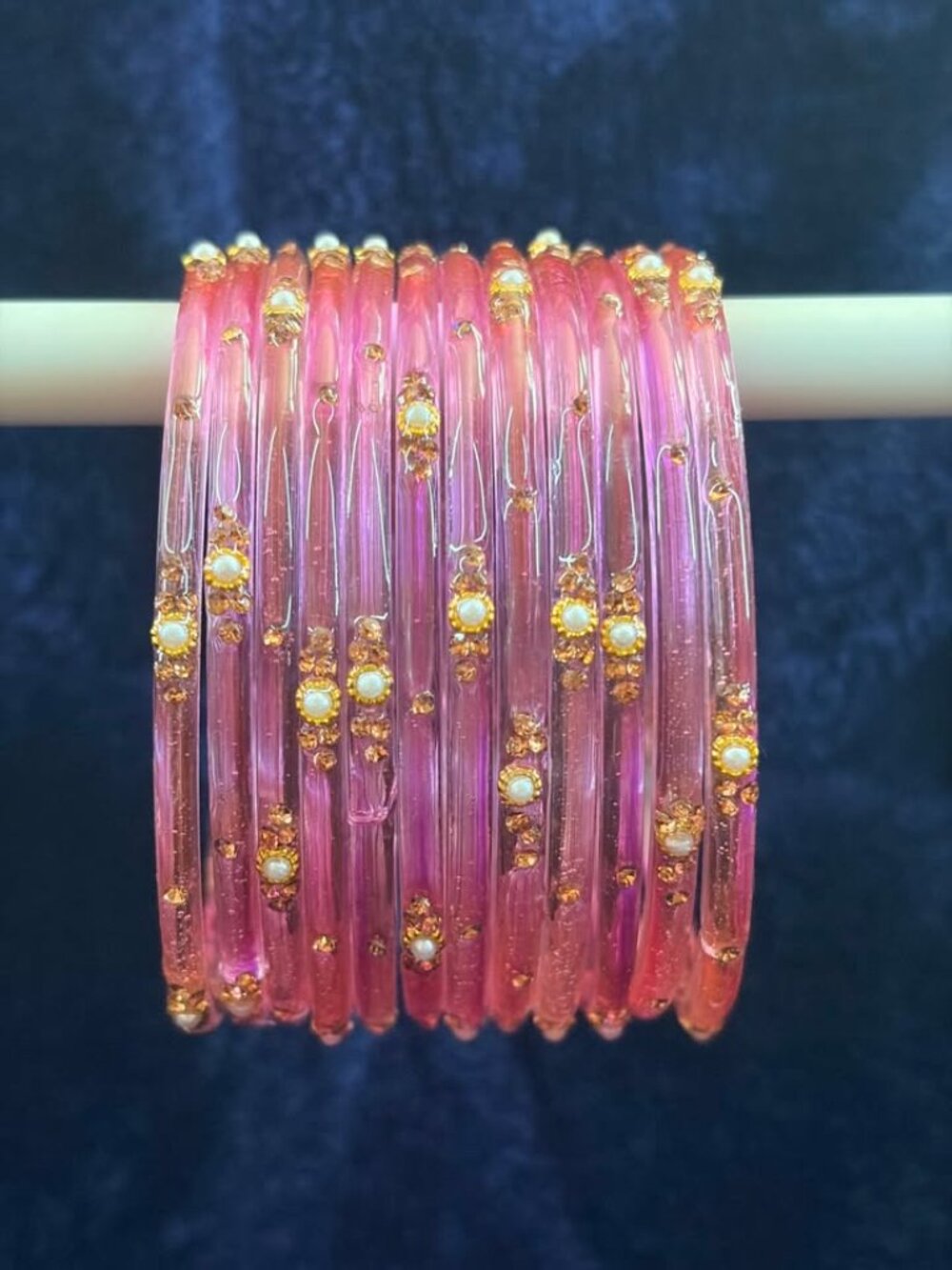 Women's Multi-Piece Translucent Resin Bangle Set, Faux Pearl & Rhinestone Embell